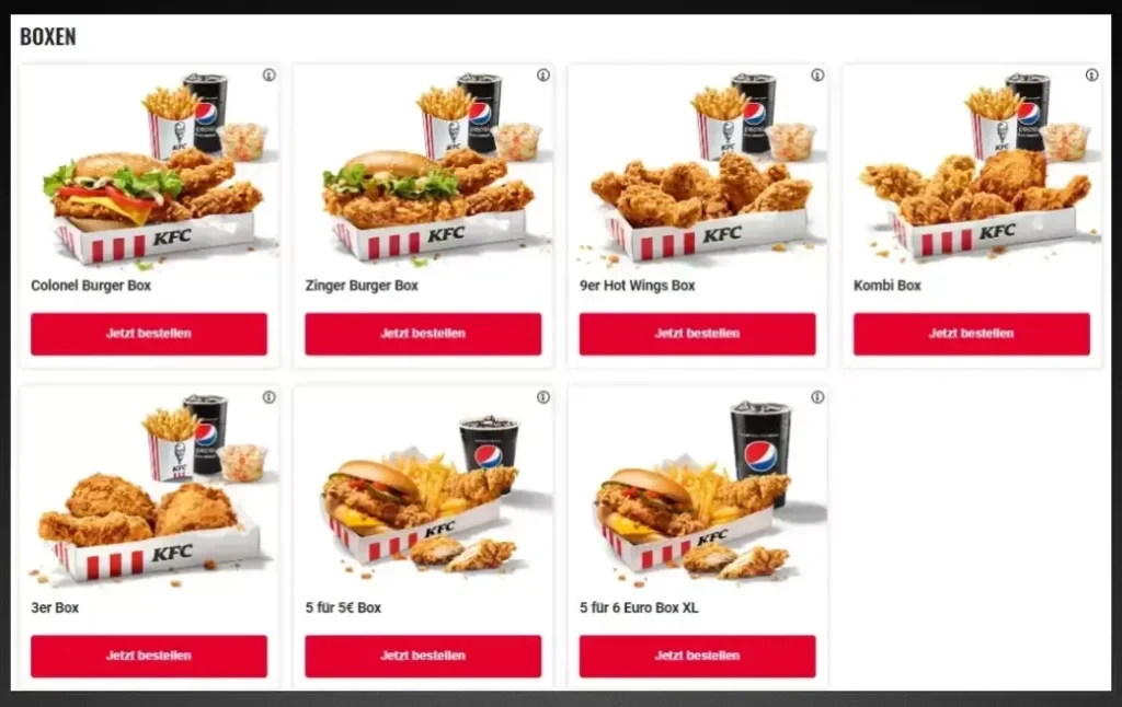 KFC Preise - Boxen