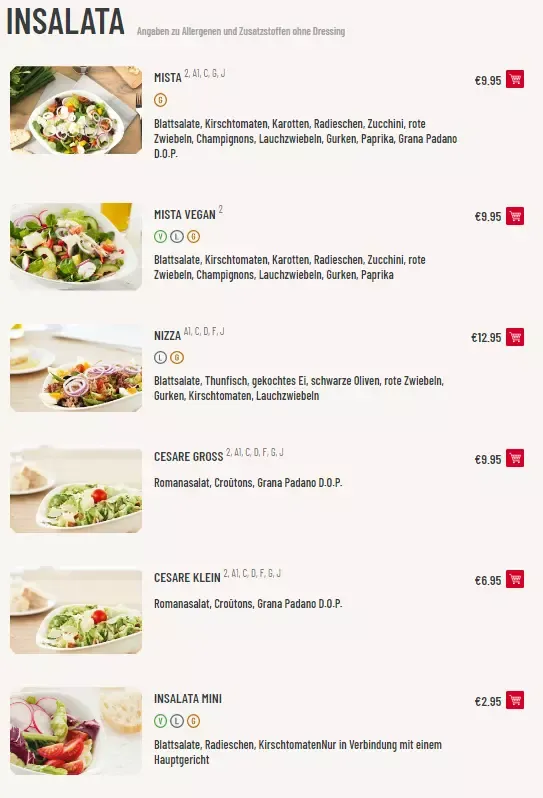 Vapiano Menü Inasalta Preise